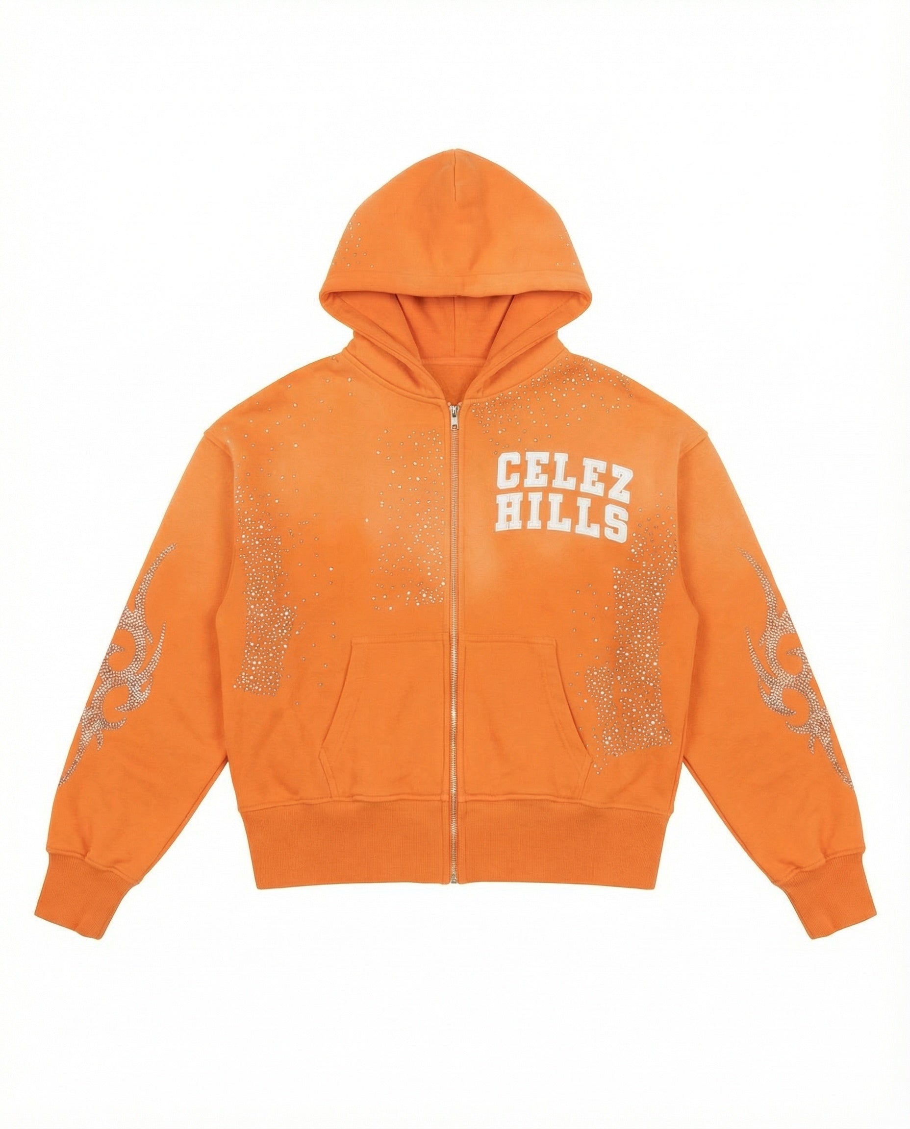 UNIVERSO ORANGE LEATHER LOGO HOODIE