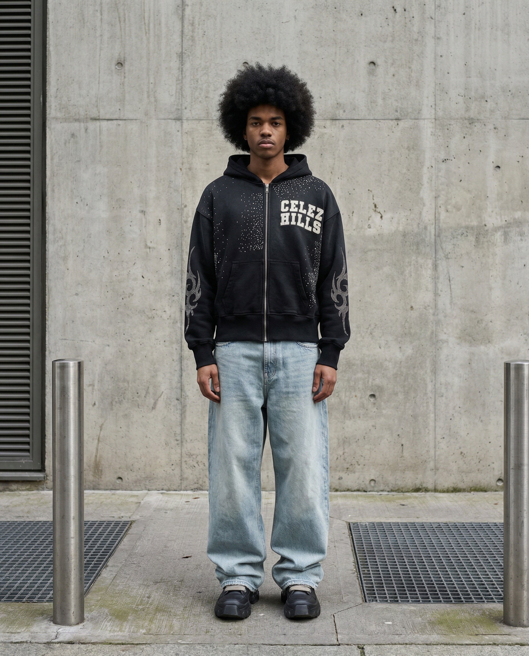 UNIVERSO BLACK LEATHER LOGO HOODIE-3