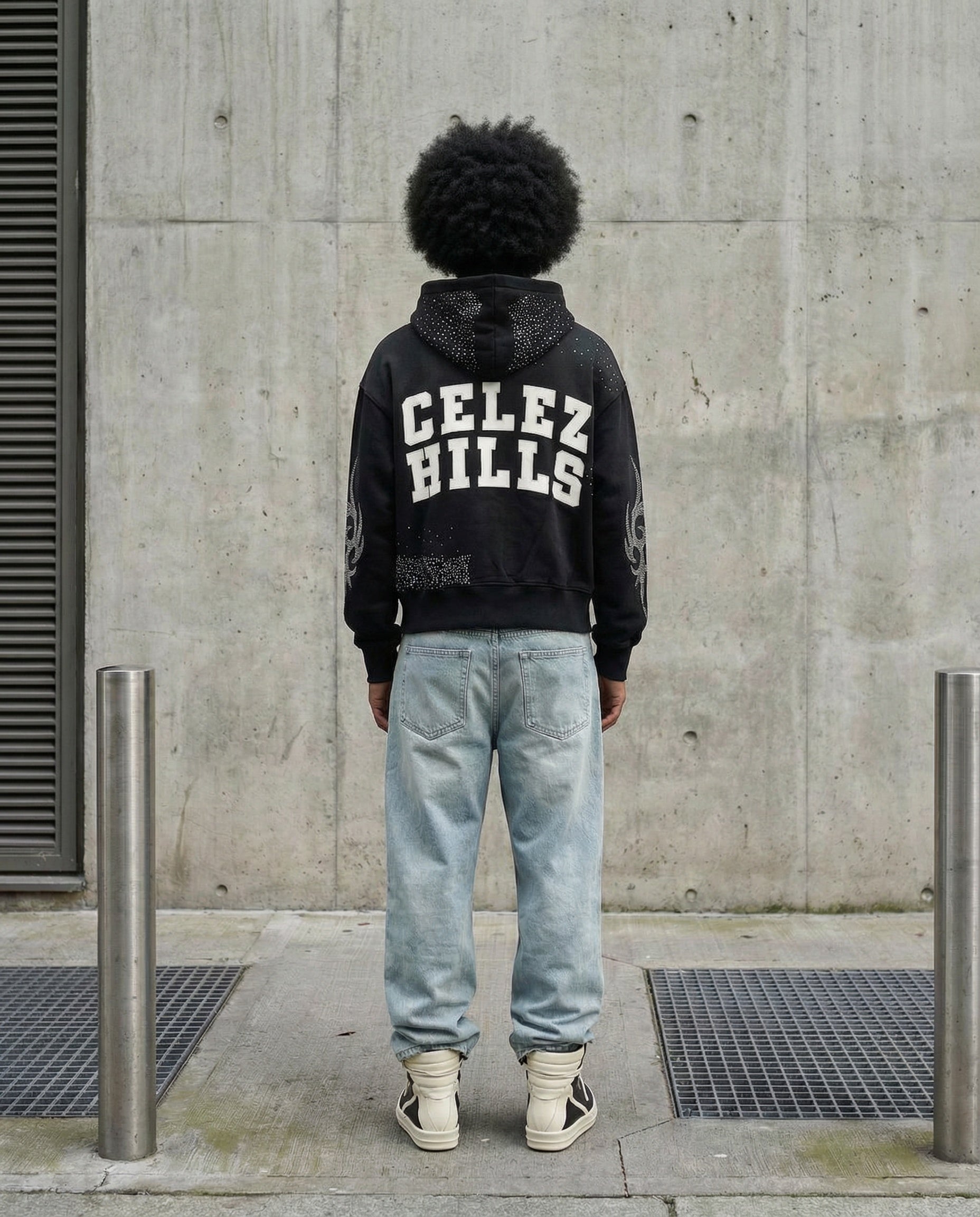 UNIVERSO BLACK LEATHER LOGO HOODIE-4