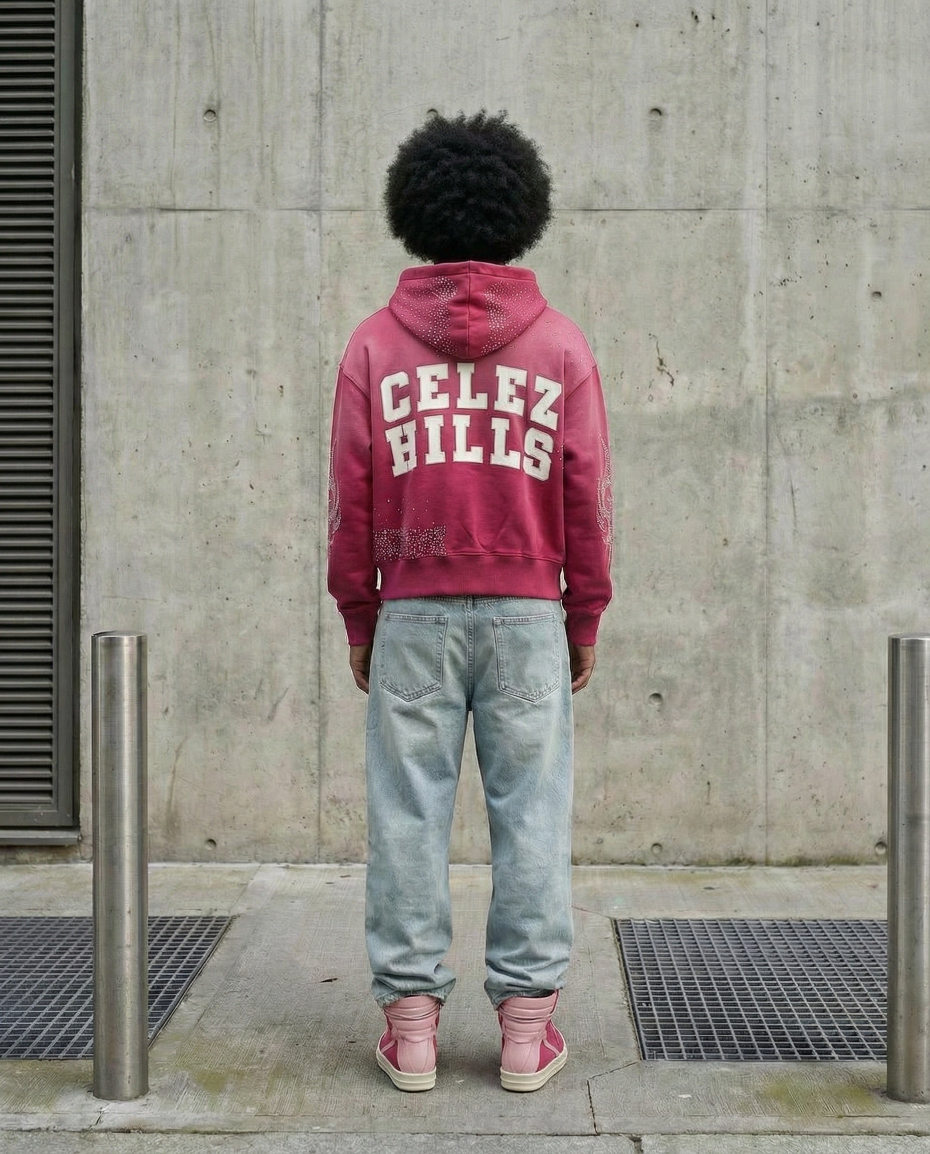 UNIVERSO PINK LEATHER LOGO HOODIE-4