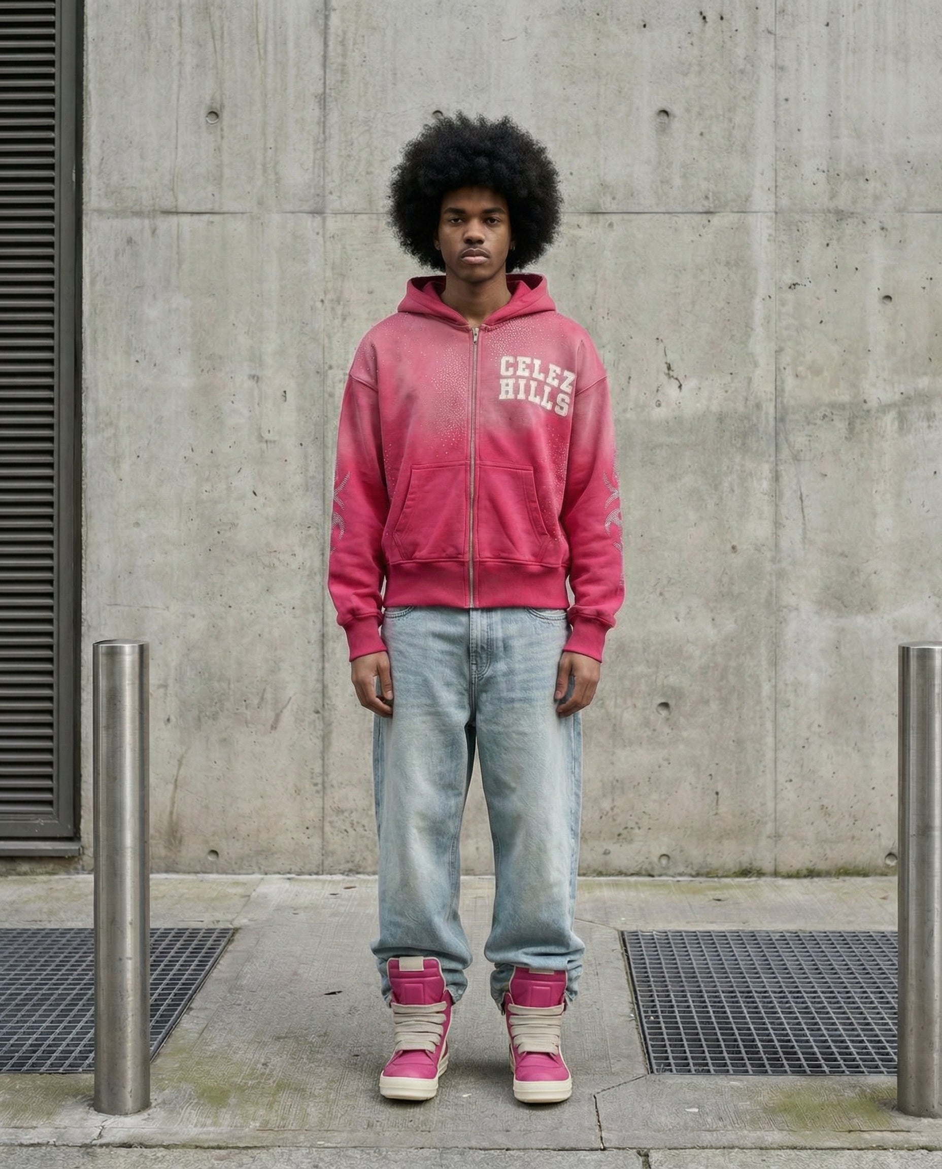 UNIVERSO PINK LEATHER LOGO HOODIE-3