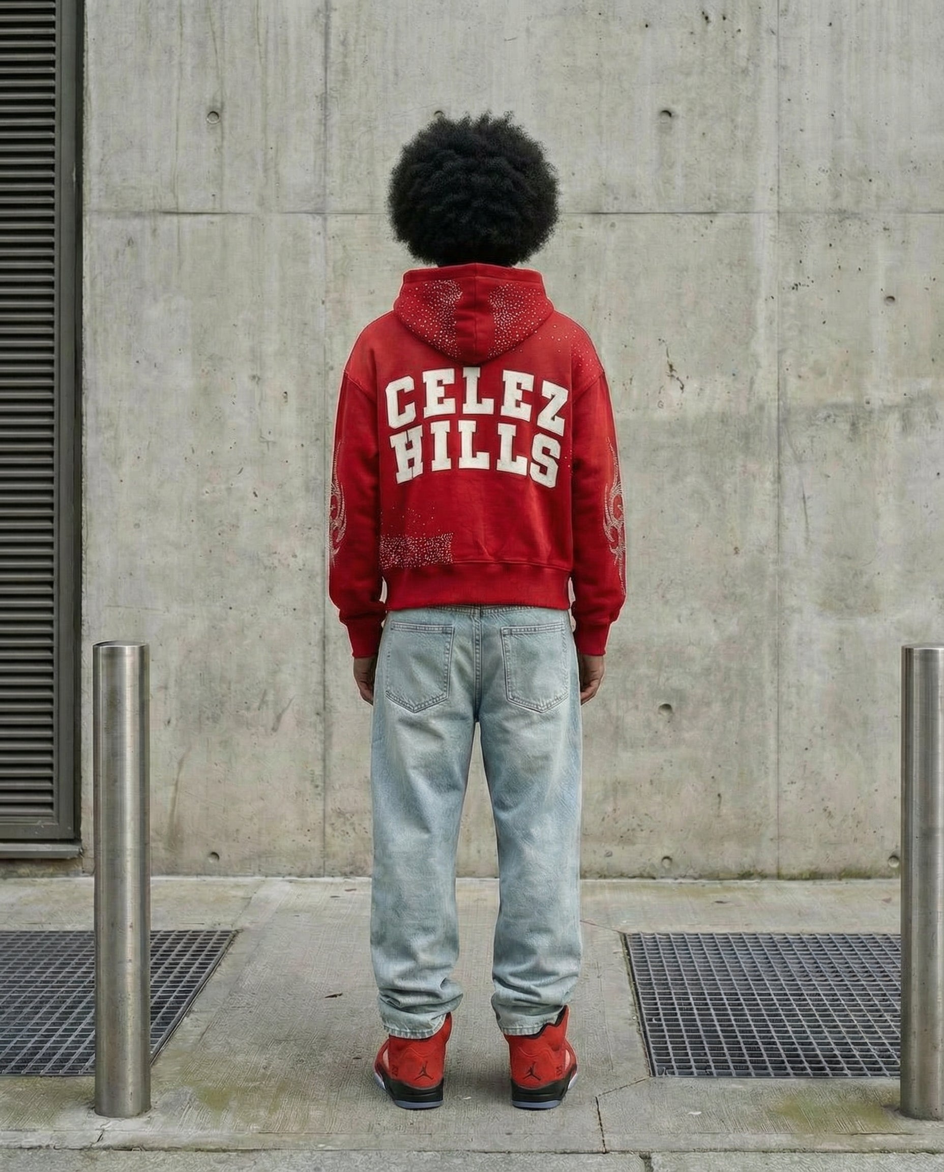 UNIVERSO RED LEATHER LOGO HOODIE-4