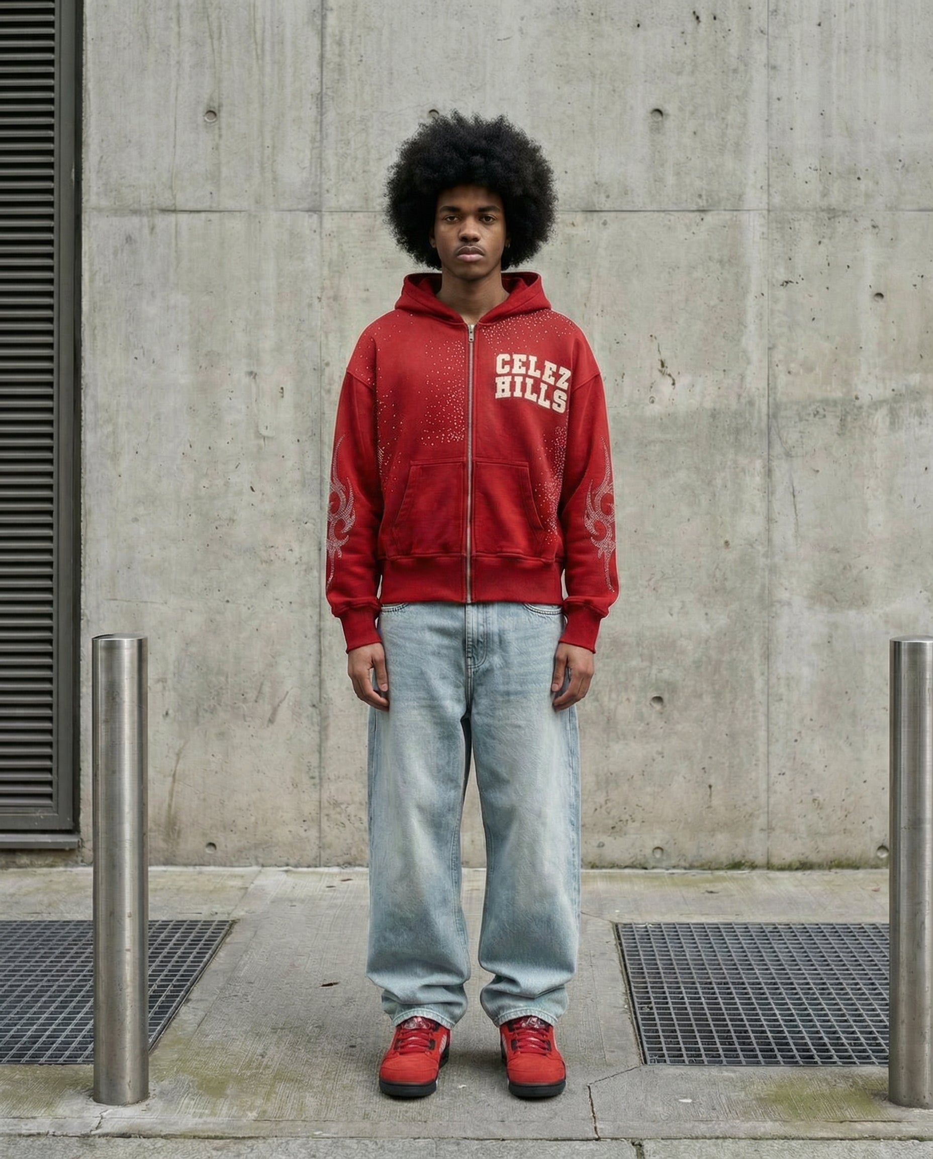 UNIVERSO RED LEATHER LOGO HOODIE-3