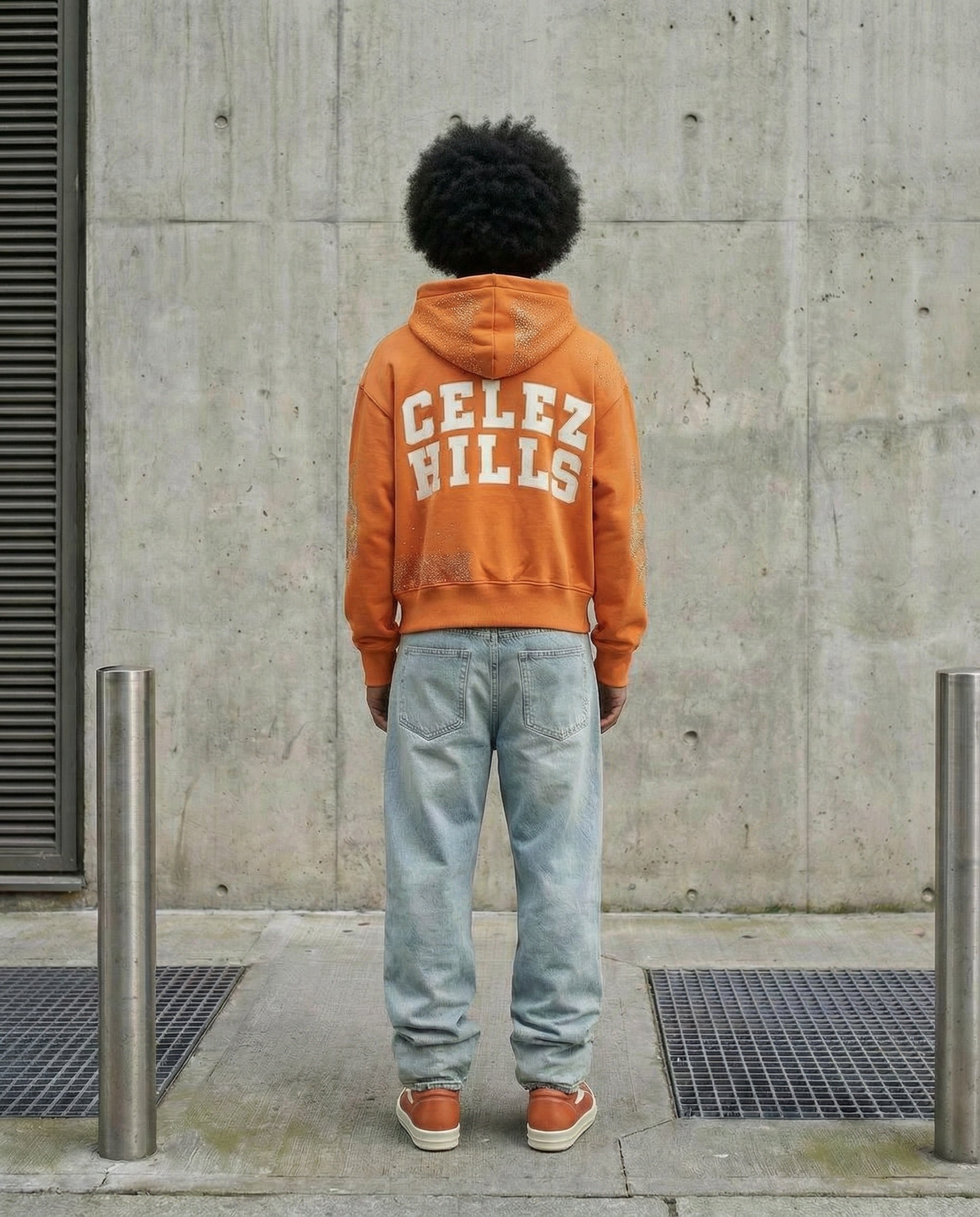 UNIVERSO ORANGE LEATHER LOGO HOODIE-4